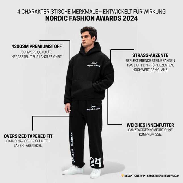 Zeitloser Rhinestone Hoodie - Schwarz