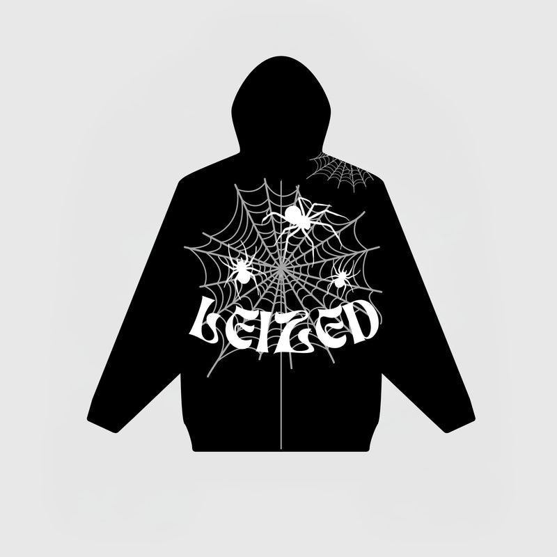 SPIDER PUFF HOODIE - BLACK