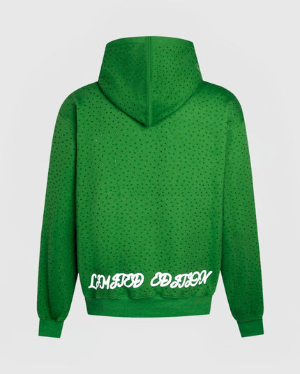 TIMELESS RHINESTONE ZIP-UP HOODIE - GREEN