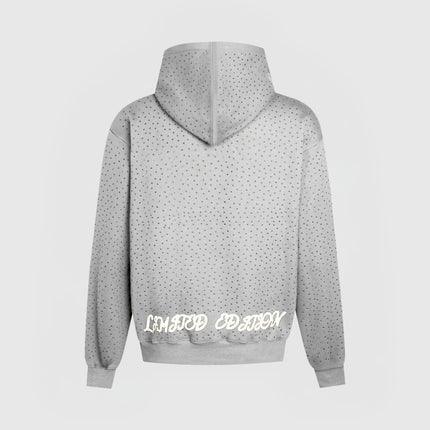 TIMELESS RHINESTONE ZIP-UP HOODIE - GREY