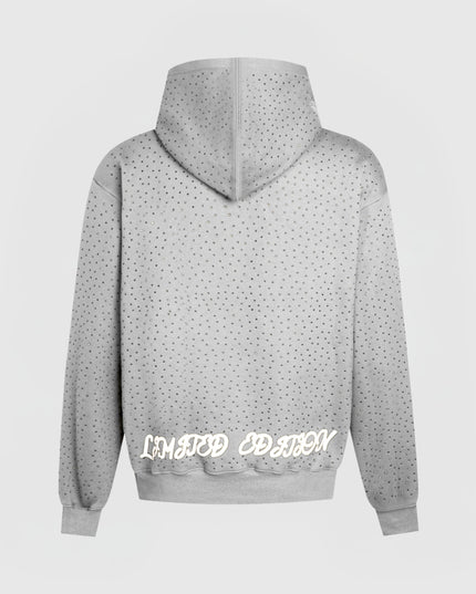 TIMELESS RHINESTONE ZIP-UP HOODIE - GREY