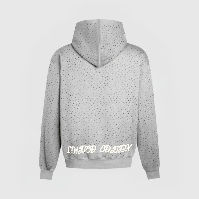 TIMELESS RHINESTONE ZIP-UP HOODIE - GREY