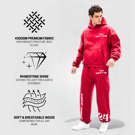 TIMELESS RHINESTONE HOODIE - RED