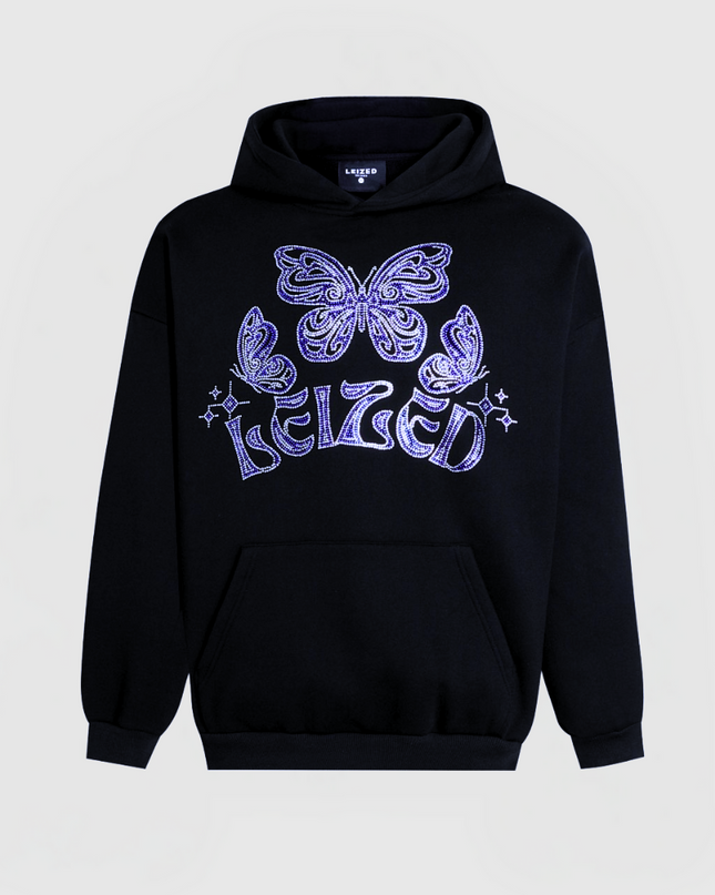 RHINESTONE BUTTERFLY HOODIE - BLUE