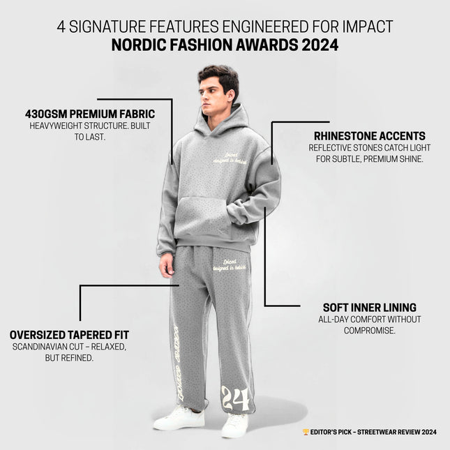 TIMELESS RHINESTONE HOODIE - GREY