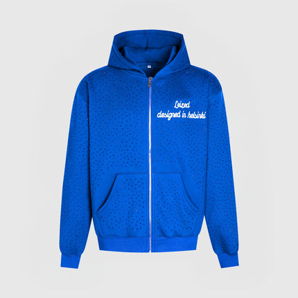 TIMELESS RHINESTONE ZIP-UP HOODIE - BLUE