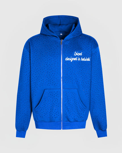 TIMELESS RHINESTONE ZIP-UP HOODIE - BLUE