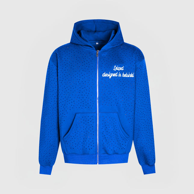 TIMELESS RHINESTONE ZIP-UP HOODIE - BLUE