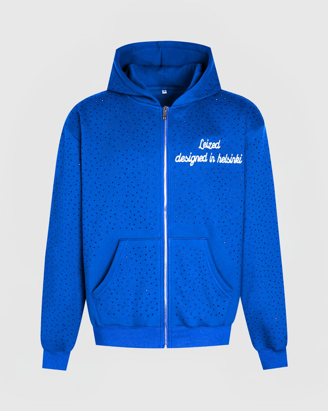 TIMELESS RHINESTONE ZIP-UP HOODIE - BLUE