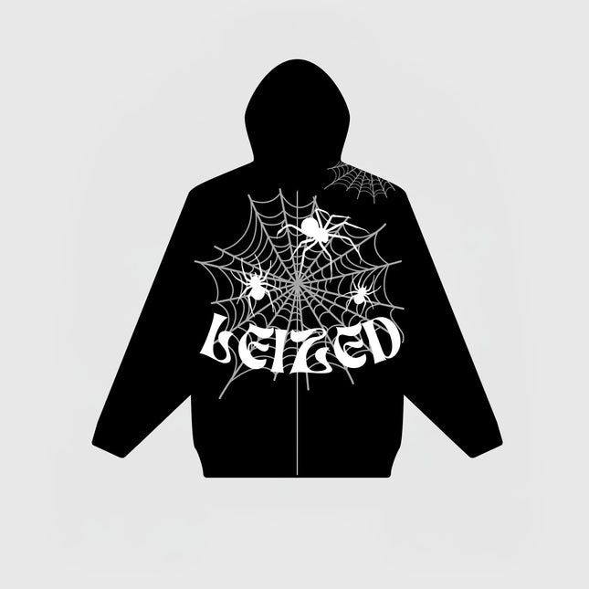 SPIDER PUFF HOODIE - BLACK