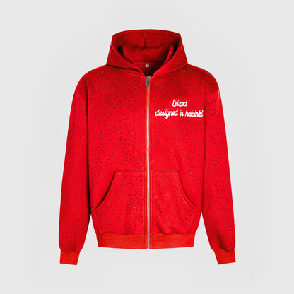 TIMELESS RHINESTONE ZIP-UP HUPPARI - PUNAINEN