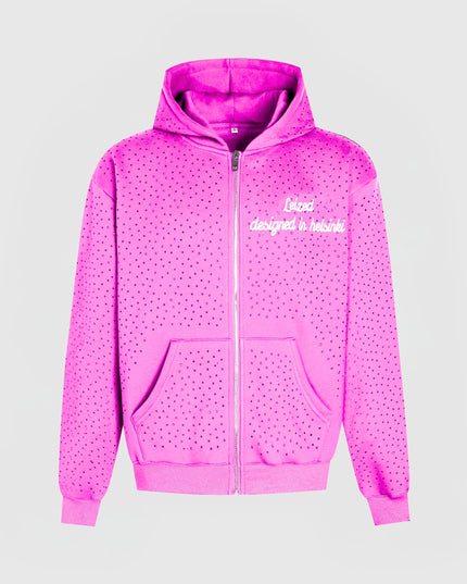 TIMELESS RHINESTONE ZIP-UP HOODIE - PINK