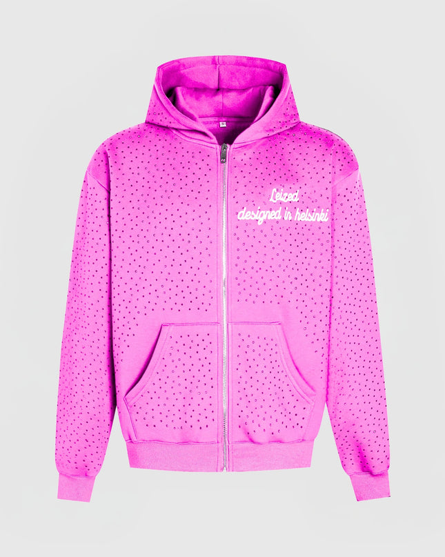 TIMELESS RHINESTONE ZIP-UP HOODIE - PINK