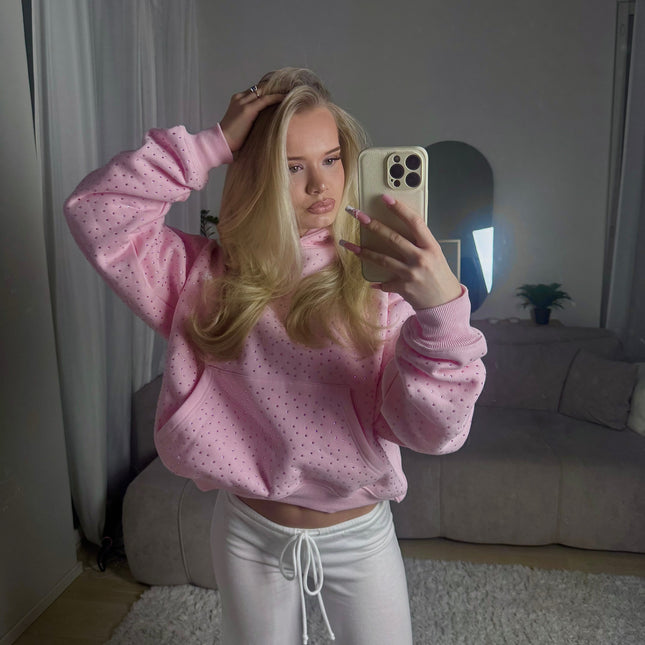 TIMELESS RHINESTONE HOODIE - PINK