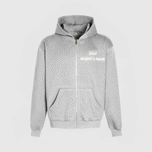 TIMELESS RHINESTONE ZIP-UP HOODIE - GREY