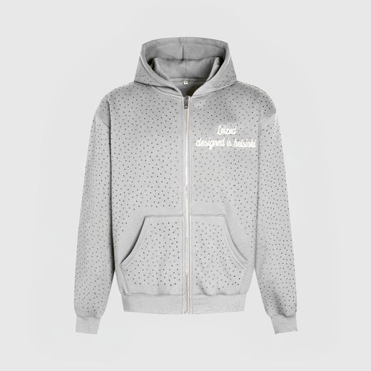 TIMELESS RHINESTONE ZIP-UP HOODIE - GREY