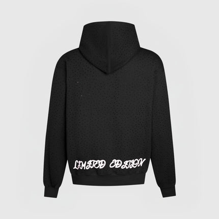TIMELESS RHINESTONE ZIP-UP HOODIE - BLACK