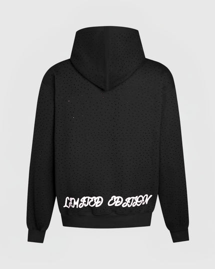 TIMELESS RHINESTONE ZIP-UP HOODIE - BLACK