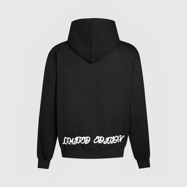 TIMELESS RHINESTONE ZIP-UP HOODIE - BLACK