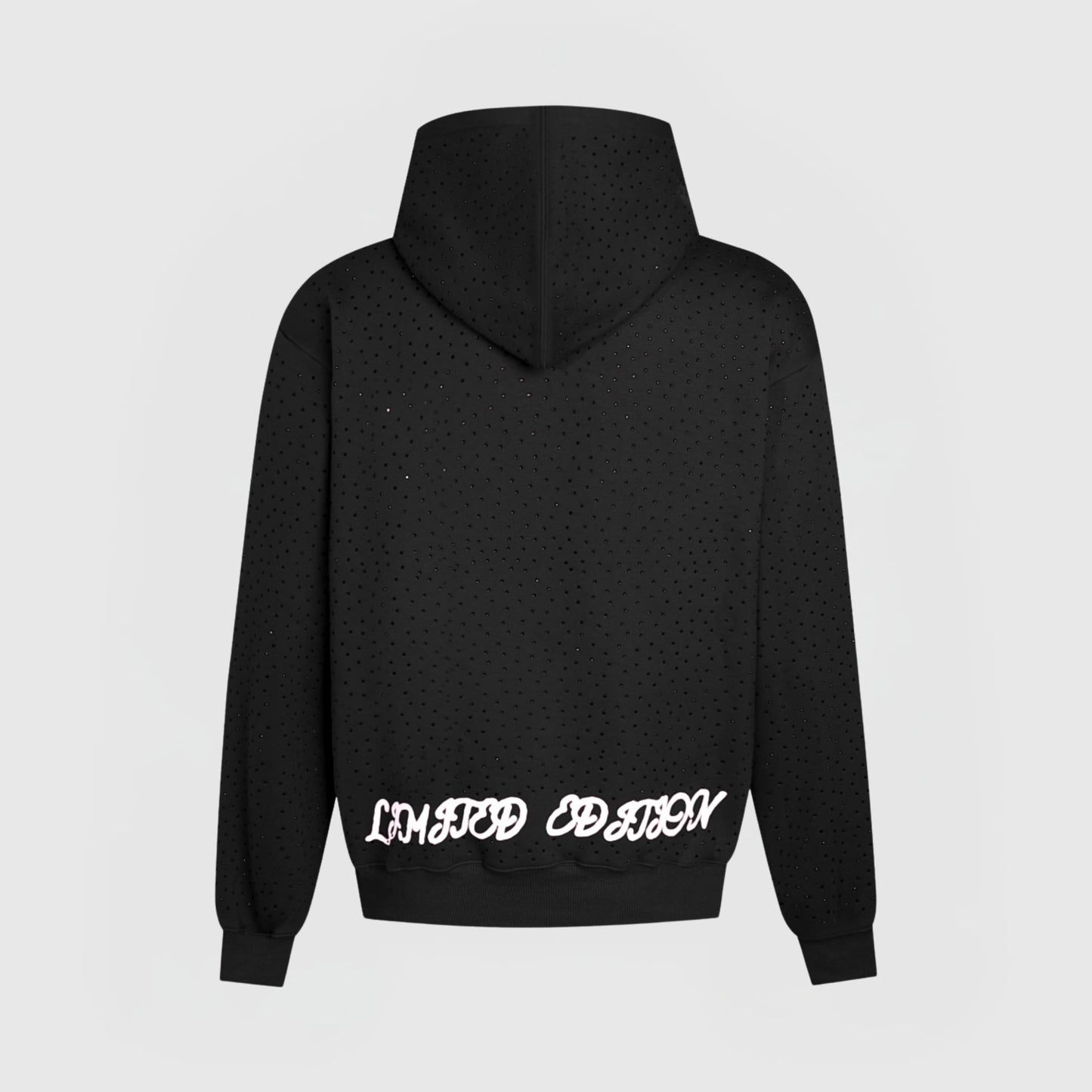 TIMELESS RHINESTONE ZIP-UP HOODIE - BLACK