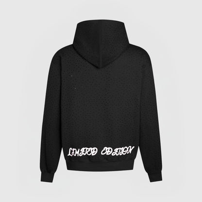 TIMELESS RHINESTONE ZIP-UP HOODIE - BLACK