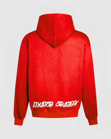 TIMELESS RHINESTONE ZIP-UP HOODIE - RED