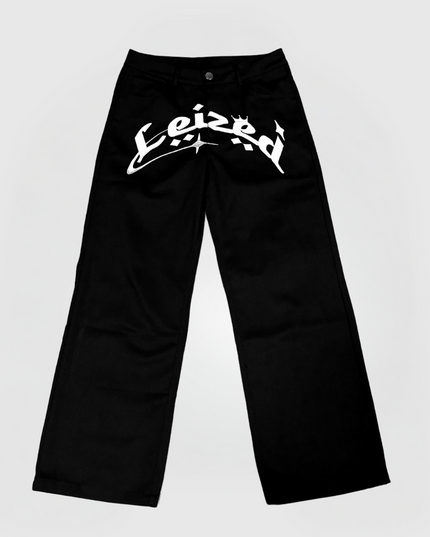 DENIM EMBROIDERY JEANS - BLACK
